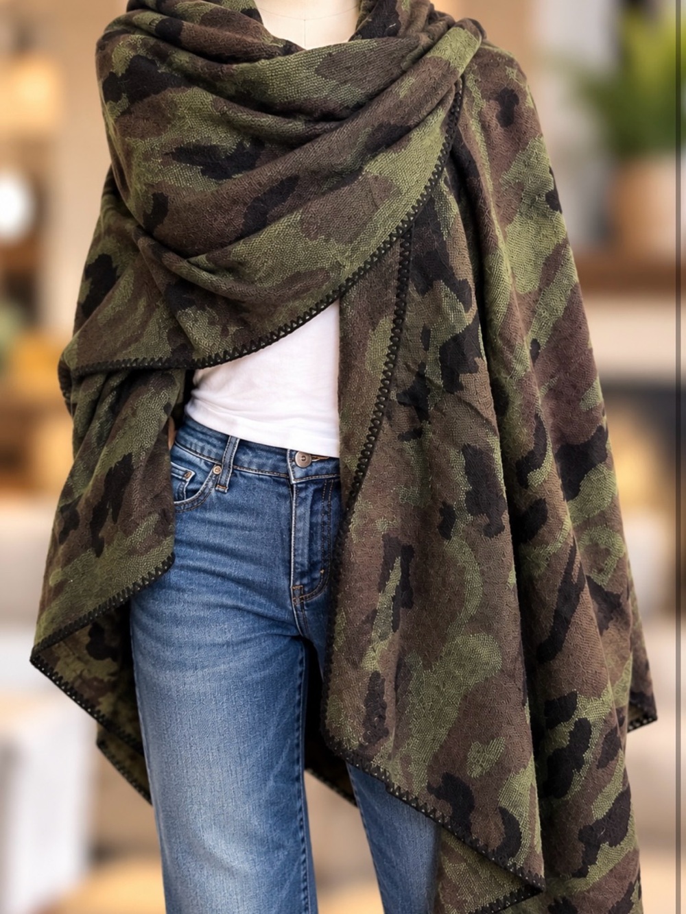 Panache Camo Wrap Cape Military Inspired Oversized Shawl Poncho One Size